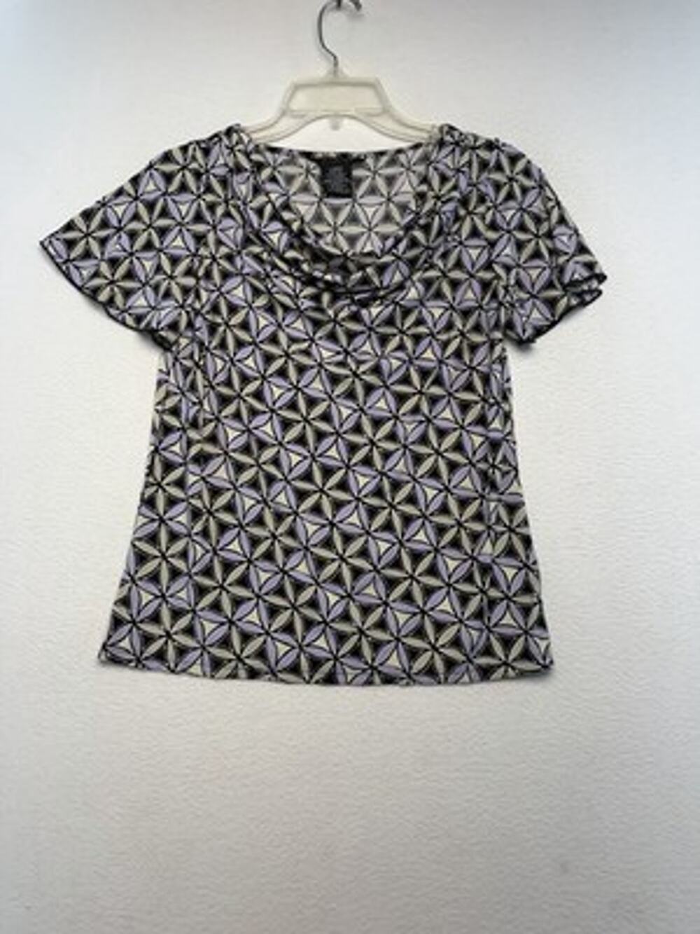 George Stretch Women's S (4/6) Purple/Black Geometric Cowl Neck Blouse feminine